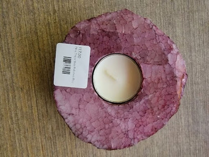 Pink Thick Slab Polished Rock Crystal Quartz Candle Holder