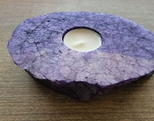 Purple Thick Slab Polished Rock Crystal Quartz Candle Holder