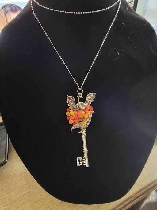 Phoenix on Skeleton Key Necklace