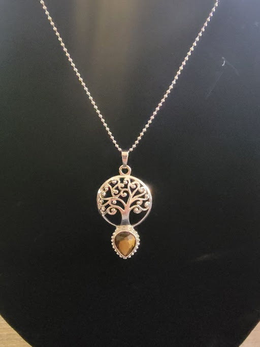 Silver Tree of Life Pendant with Stone Necklace