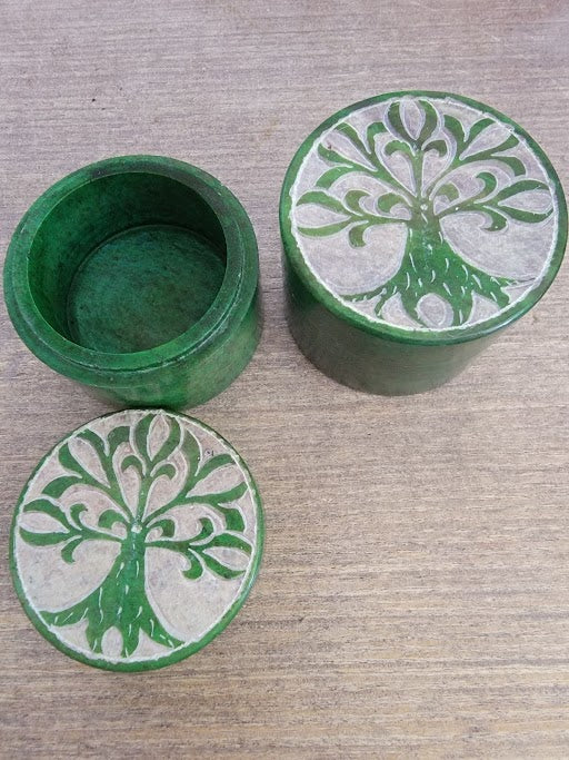 Tree Of Life 2" Round Soapstone Trinket Box