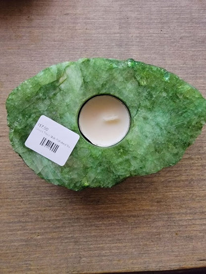 Green Thick Slab Polished Rock Crystal Quartz Candle Holder